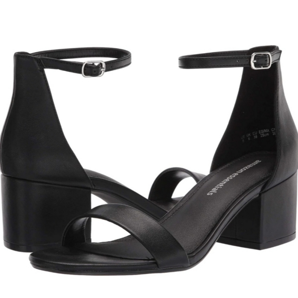 Amazon Essentials Nola Heeled Black Sandals Size 8.5 NWT